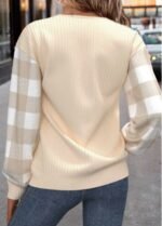 Plus Size Beige Patchwork Plaid Long Sleeve Sweatshirt