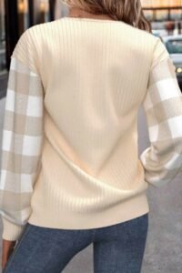 Plus Size Beige Patchwork Plaid Long Sleeve Sweatshirt