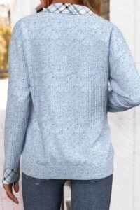 Plus Size Light Blue Tummy Coverage Plaid Sweatshirt