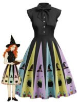 Pre-Sale 1950s Bowknot Halloween Witch Hat Potion Swing Dress
