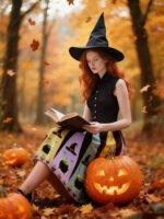 Pre-Sale 1950s Bowknot Halloween Witch Hat Potion Swing Dress