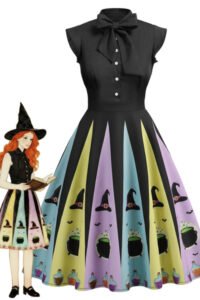 [Pre-Sale] 1950s Bowknot Halloween Witch Hat Potion Swing Dress