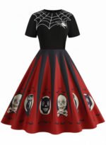 Pre-Sale 1950s Halloween Spider Web Print Patchwork Dress