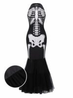 Pre-Sale Black White 1930s Halter Skull Mesh Fishtail Dress