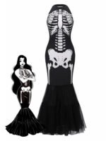 Pre-Sale Black White 1930s Halter Skull Mesh Fishtail Dress