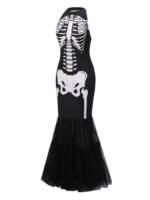 Pre-Sale Black White 1930s Halter Skull Mesh Fishtail Dress