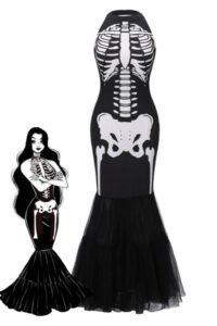 [Pre-Sale] Black & White 1930s Halter Skull Mesh Fishtail Dress