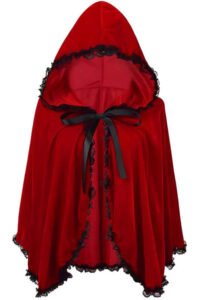 Red 1950s Halloween Lace Trim Velvet Cape