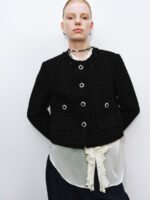 Button Up Crew Neck Tweed Jackets