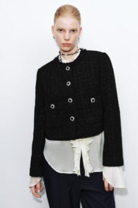 Button Up Crew Neck Tweed Jackets