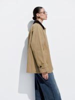 Contrast Collar Button Up Jackets