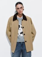 Contrast Collar Button Up Jackets