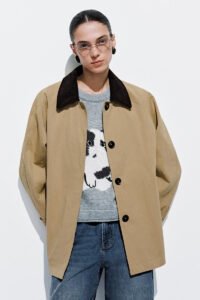 Contrast Collar Button Up Jackets