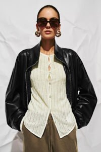 Faux Leather Stand Collar Jackets