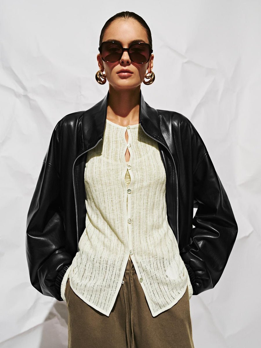 Faux Leather Stand Collar Jackets Faux Leather Stand Collar Jackets