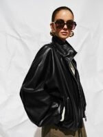 Faux Leather Stand Collar Jackets