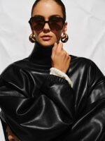 Faux Leather Stand Collar Jackets