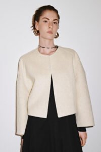 Flare Sleeve Crew Neck Wool Blend Jackets - Suggy