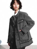 Metal Button Patch Pockets Tweed Wool Blend Jackets