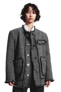 Metal Button Patch Pockets Tweed Wool Blend Jackets