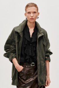 String Detail Stand Collar Denim Jackets