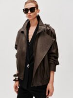 Tie Asymmetric Faux Leather Bomber Jackets