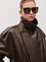 Tie Asymmetric Faux Leather Bomber Jackets
