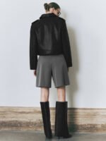 Zipper Front Loose Vegan Leather Jacket