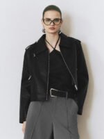 Zipper Front Loose Vegan Leather Jacket