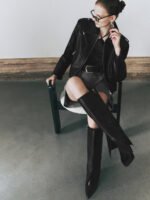 Zipper Front Loose Vegan Leather Jacket