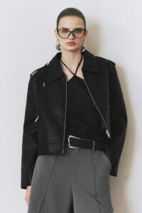 Zipper Front Loose Vegan Leather Jacket