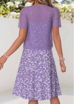 Light Purple Ditsy Floral Print Dress and Cardigan