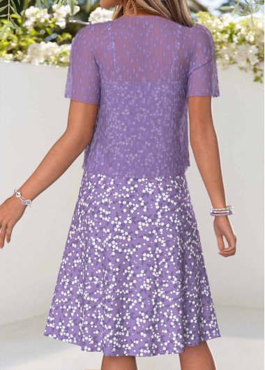 Light Purple Ditsy Floral Print Dress and Cardigan