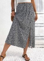 Black A Line Elastic Waist Maxi Skirt