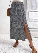 Black A Line Elastic Waist Maxi Skirt