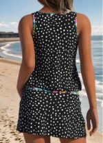 Black Mid Waisted Two-piece Polka Dot Tankini Set