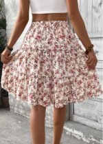 Brick Red Ditsy Floral Print A Line Skirt