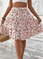 Brick Red Ditsy Floral Print A Line Skirt