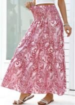 Dark Reddish Purple Tribal Print A Line Maxi Skirt