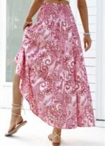 Dark Reddish Purple Tribal Print A Line Maxi Skirt