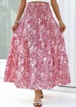 Dark Reddish Purple Tribal Print A Line Maxi Skirt