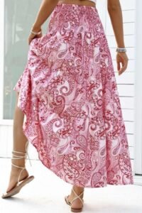 Dark Reddish Purple Tribal Print A Line Maxi Skirt
