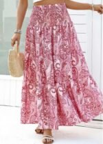 Dark Reddish Purple Tribal Print A Line Maxi Skirt