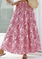 Dark Reddish Purple Tribal Print A Line Maxi Skirt