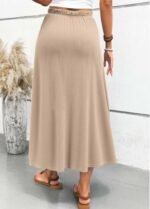 Light Camel Pocket A Line Elastic Waist Maxi Skirt