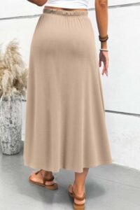 Light Camel Pocket A Line Elastic Waist Maxi Skirt