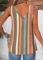 Multi Color Tummy Coverage Striped Strappy Tank Top