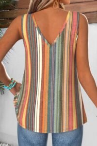 Multi Color Tummy Coverage Striped Strappy Tank Top
