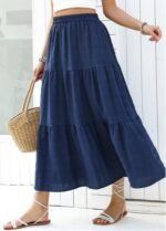 Navy A Line Elastic Waist Skirt