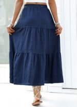 Navy A Line Elastic Waist Skirt